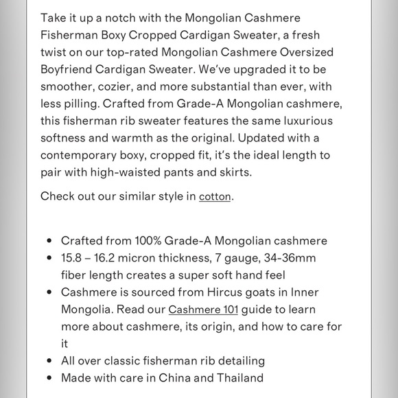 Mongolian cashmere boxy cropped sweater cardigan - Picture 3 of 3